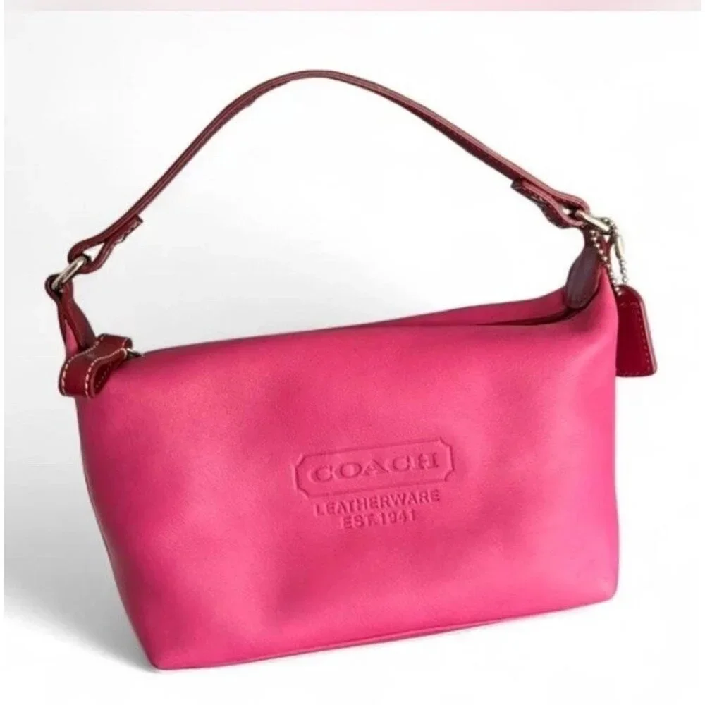 COACH 1941 DEMI LEATHERWARE FUCHSIA PINK RED LEATHER BAGUETTE CHARM TAG NEW NWOT